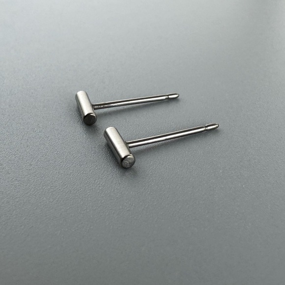 Titanium Bar Stud Earrings - Picture 3 of 9
